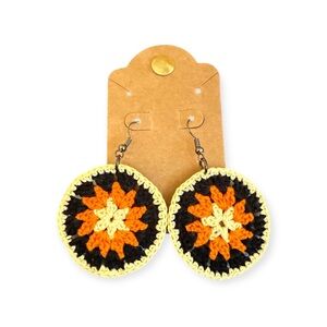 Hand Crafted Vibrant Crochet Earrings - Black, Orange, Yellow